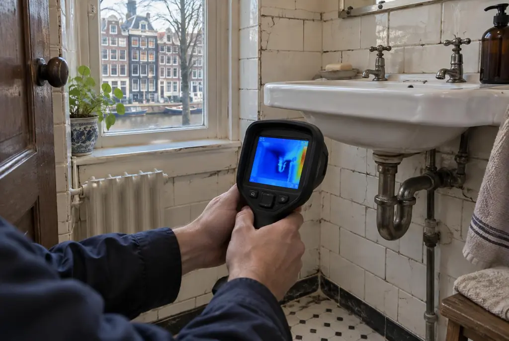 Lekdetectie Bodegraven – badkamer met oude leidingen achter de tegels