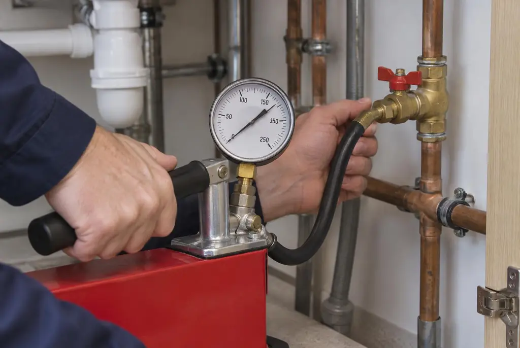 Lekdetectie Bodegraven – druktest op een waterleiding met een manometer