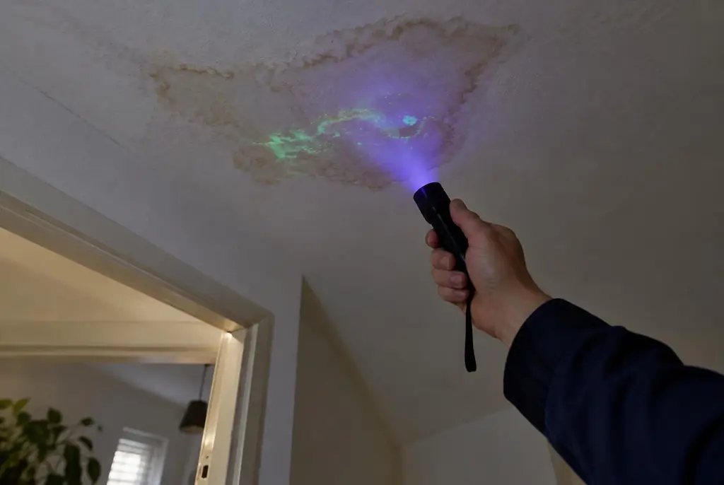 Lekdetectie Bodegraven – kleurstof controleren op het plafond met uv-licht